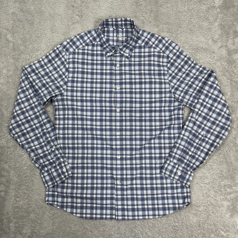 Vineyard Vines OTG Shirt Mens Medium Blue Plaid Long Sleeve Stretch Performance